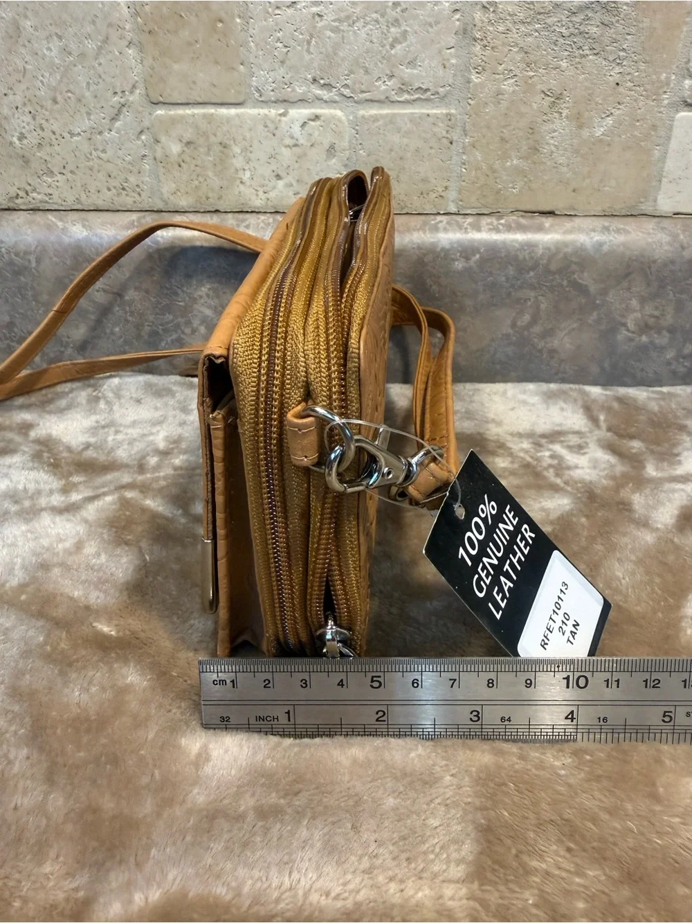 Tan Floral Embossed Genuine Leather Wristlet Wallet